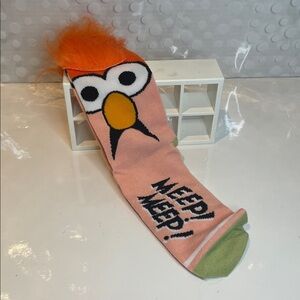 The Muppets Beaker Meep Meep Fuzzy Hair Adult Crew Socks